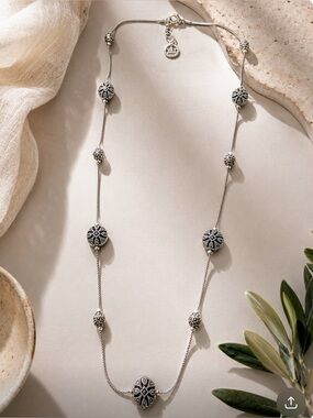 CROWN TRIFARI SILVER TONE STATION NECKLACE FILIGREE BEADS MARCASITE STYLE